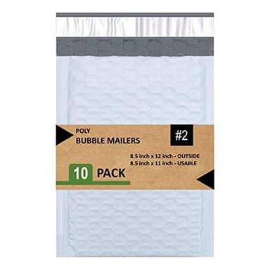 SALES4LESS - Poly Bubble Mailers, Waterproof & Cushioned Padded Envelopes for Shipping, 8.5 x 12 in (10 Pack, White)