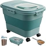 ANVS 20Lbs Dog Food Storage Container Collapsible Dog Food Container with Airtight Lids,Wheels, Scoop and 2.5L Small Pet Food Storage Container Dry Food For Dog, Cat and Other Pet Food (Sap Green)