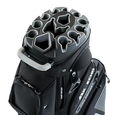 ASK ECHO T-Lock Golf Cart Bag with 14 Way Organizer Divider Top, Premium Cart Bag with Handles and Rain Cover, for Men (Black)