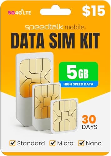 5GB Data SIM Card – 5G/4G LTE, 30-Day Plan | Nationwide USA Coverage | for Security Cameras, Hotspots, Tablets, Laptops, IoT & M2M Devices | Triple-Cut SIM | SpeedTalk Mobile