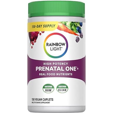 Rainbow Light Prenatal One Multivitamin Support from Conception to Postnatal, High Potency, Clinically Proven Absorption of Vitamin D, B2, Folate, Calcium, Zinc, Iron - 150 Tablets, 5 Month Supply