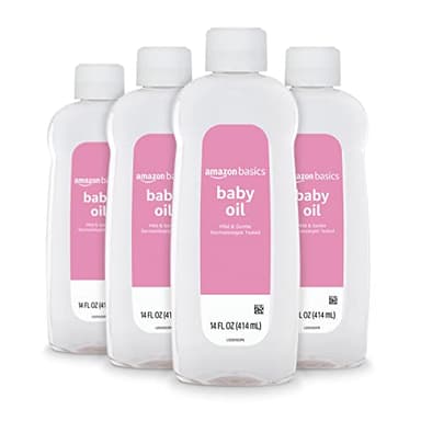 Amazon Basics Baby Oil, Mild & Gentle, Dermatologist Tested, Prevents Moisture Loss, Dry Skin Relief, 14 fl oz, 4-Pack (Previously Solimo)
