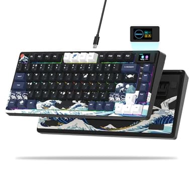 Womier SK80 75% Keyboard with Color Multimedia Display Mechanical Gaming Keyboard Creamy Sound, Wired Hot Swappable Gasket Mount RGB Custom Key Board, Pre-lubed Stabilizer for Mac/Win, Black Kanagawa