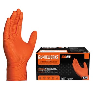 GLOVEWORKS 8 Mil Orange Nitrile Disposable Gloves Heavy Duty Industrial RDT for Mechanic and Automotive, XL Box of 100
