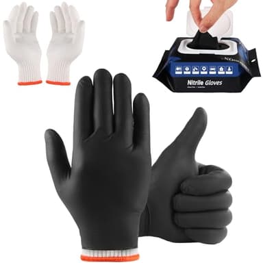 ANBOSON 50 Disposable Black Nitrile Gloves, Heat Resistant Gloves for Cooking/BBQ/Cleaning, Powder Latex Frees Meat Food Prep Grilling Smoking Guantes - Large