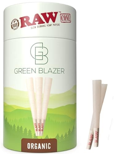 RAW Cones Organic 1-1/4 Size: 150 Pack - Patented Slow Burning Pre Rolled Rolling Papers with Tips, Organic Raw Paper, 84mm