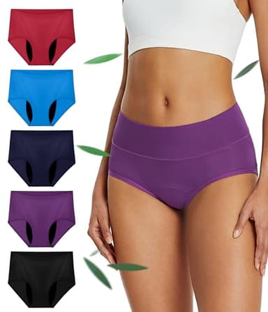 SUNCHIRI Incontinence Underwear for Women, Leak Proof Reusable Washable Full Briefs for Bladder Leak, Postpartum 5 Pack (Multicolor01, Large)