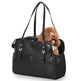 Lasaviin Dog Carrier Purse, Fashion Leather Pet Carrier with Pockets, Airline Approved Soft Sided Dog Carrying Bag for Puppy Cat Dog Black