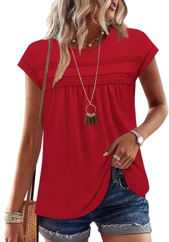 Short Sleeve Shirts for Women 2026 Trendy Peplum Ladies Tops and Blouses Dressy Business Casual Date Spring Outfits M Red