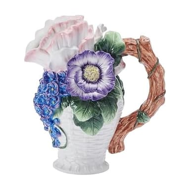 Fitz and Floyd Jardin Floral Bouquet Pitcher Vase Decorative, 9.5 Inch High