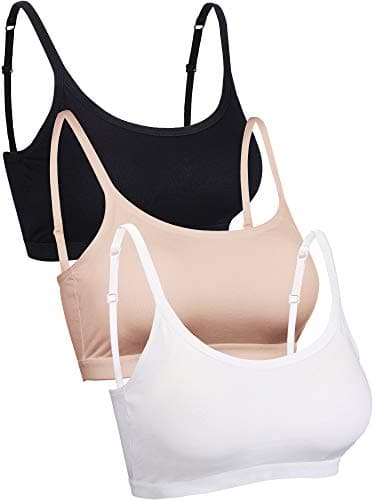 Blulu 3/6 Pieces Mini Camisole Bra Wireless Padded Bra Sport Cami Bralette with Adjustable Straps for Women Girls(3 Pcs,Black, White, Nude,Medium)