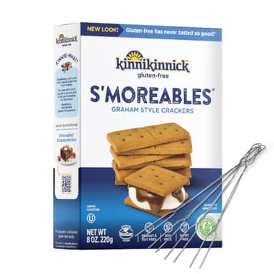 Kinnikinnick - S'moreables Graham Style Crackers - Gluten Free, Allergy Friendly Vegan Graham Crackers - 8 oz. Box - Includes 4 Custom Toaster Forks