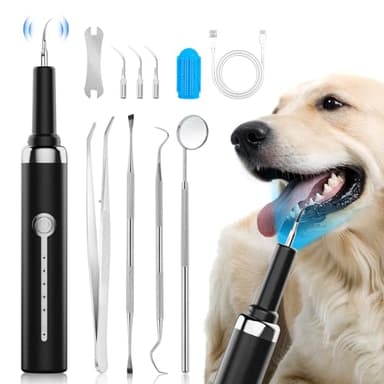 COOASSIT Plaque and Tartar Remover Kit for Dogs,Low Noise Waterproof Ultrasonic Tartar Remover for Pets,Adjustable 5 Modes of Cleaning Intensity (Black)