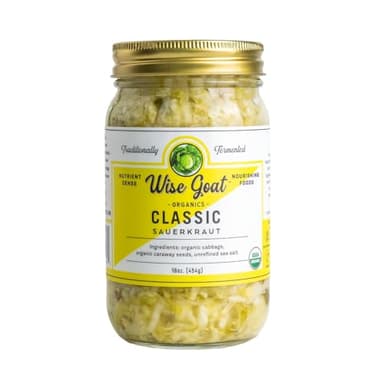 Raw Organic Fermented Probiotic Sauerkraut, "Classic" Variety [Vegan, Gluten Free, Non-GMO, Probiotic] 16oz Glass Jar by Wise Goat Organics