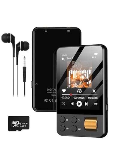 128GB MP3 Player with Bluetooth 5.3, AGXOV Music Player with Built-in HD Speaker, FM Radio, Voice Recorder, HiFi Sound, E-Book, Earphones Included