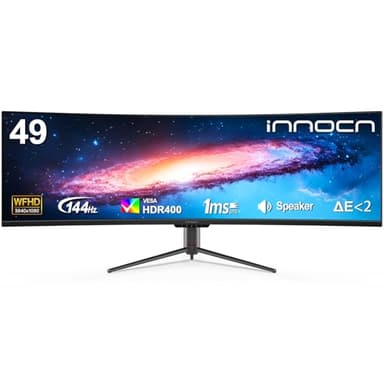 INNOCN Ultrawide 49" Curved 3840 x 1080P 144Hz 32:9 Monitor, Screen Split PIP PBP for Workflow/Gaming, R1800, 99% sRGB, HDR400, USB C, DisplayPort, HDMI, Speakers, Adjustable, Black (HDMI+DP Cable)