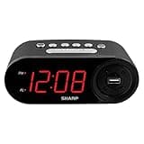 SHARP Digital Easy Read Alarm Clock with High-Speed USB Charging for Phones, Tablets - Simple Operation, Midnight Black