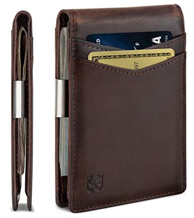 SERMAN BRANDS Money Clip Wallet - Mens Wallets slim Front Pocket RFID Blocking Card Holder Minimalist Mini Bifold (Texas Brown Transformer)