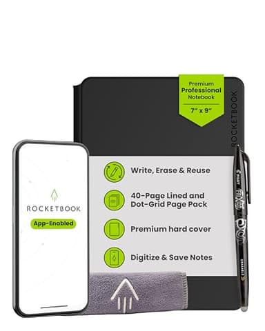 Rocketbook Pro Smart Reusable Notebook, Lined & Dotted Interchangeable Pages, For Work and Business Meetings, Executive 7x9, Black
