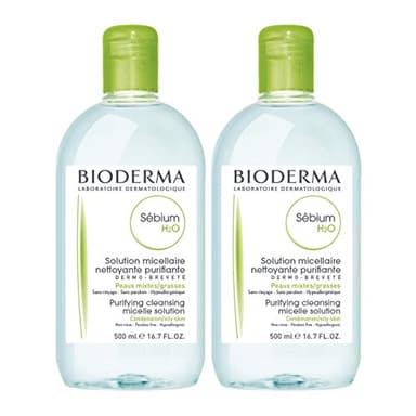 Bioderma Sébium H2O Micellar Water, Duo Pack Cleansing and Makeup Removing Gentle Face Cleanser for Combination to Oily Skin, 33.4 Fl Oz