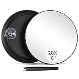 20X Magnifying Mirror and Tweezers Kit, 6 Inch Round Magnifying Makeup Mirror, 20X Magnification Compact Mirror 3 Suction Cups Magnifier Travel Set, Portable Cosmetic Magnified Mirror for Women Men
