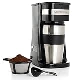 Mixpresso Personal Single Serve Coffee Maker & 14oz Travel Mug, Drip Small Coffee Maker & Tumbler, Auto Shut Off & Reusable Filter, Compatible with Coffee Grounds