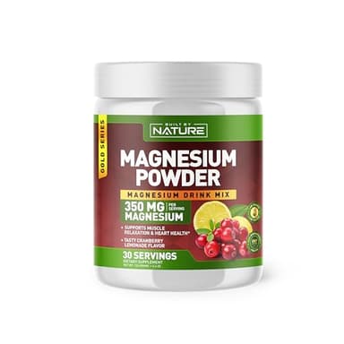 Built by Nature Magnesium Powder - Anti-Stress Drink Mix for Calm & Regularity - Magnesium Citrate Supplement - Relaxation, Muscle & Heart Support - Cranberry Lemonade Flavor - 30 Servings