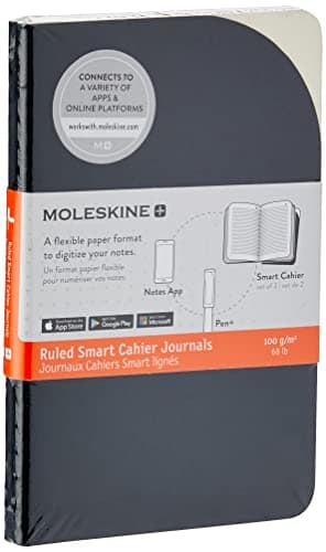 Moleskine Paper Tablet Hard Cover Smart Notebook, Ruled/Lined, Pocket (3.5" x 5.5") Black - Compatible w/ Moleskine Pen+ Ellipse (Sold Separately) & App, Digitize & Organize, Bullet Journal, 56 Pages
