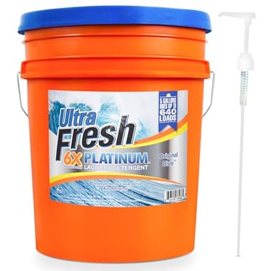 Ultra Fresh 6X Platinum 5 Gallon Liquid Laundry Detergent, Concentrated Laundry Soap with Deep Cleaning Power for Washing Machine, Original Blue