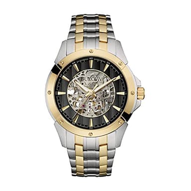 Bulova Men's Classic Two-Tone Stainless Steel 3-Hand Automatic Watch, Skeleton Dial, 43mm Style: 98A146