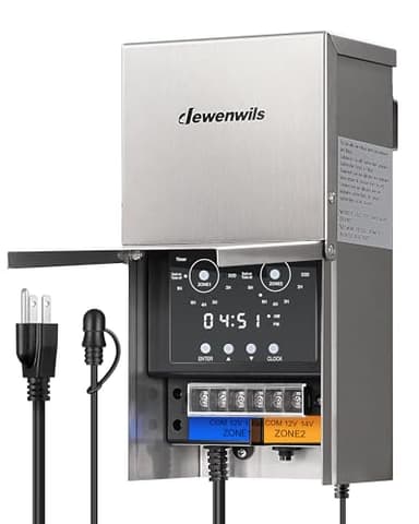 DEWENWILS 300W Low Voltage Landscape Transformer, Multi Zone, Outdoor Landscape Lighting Transformer with Photocell Sensor & Timer, 120V to 12V/14V, Weatherproof for Deck Light, Pool Light, ETL Listed