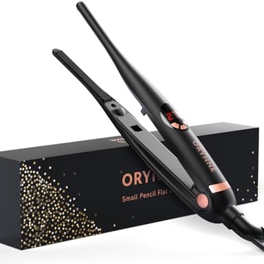 ORYNNE 3/10'' Small Flat Irons for Short Hair Pixie Cut, 5s Ultra Fast Heat Up Tiny Pencil Flat Iron, Ionic Mini Edge Flat Iron, Skinny Thin Straightener Champagne Gold