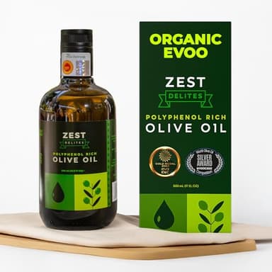 Polyphenol Rich Olive Oil Extra Virgin by Zest Delites, Up To 770 mg/kg High Polyphenol Olive Oil, Cold Pressed EVOO, Heart & Immunity Support, Single Origin, Gold Award, New Harvest, 16.9 fl oz