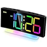 Cadmos Extra Loud Alarm Clock for Heavy Sleepers Adults,Teens,Kids,Rainbow Clock for Bedrooms,Small Bedside Digital Clock with Large Display,7 Color Night Light,12/24h(Black+Dynamic)