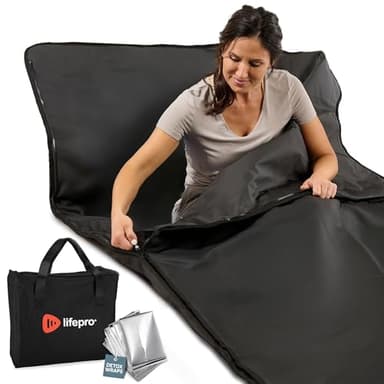 Lifepro RejuvaWrap Infrared Sauna Blanket for Detox & Relaxation – Low EMF Carbon Fiber Heating, 9 Temp Levels, 5 Colors – Portable Sauna Blanket Infrared with Waterproof Interior & Carry Bag