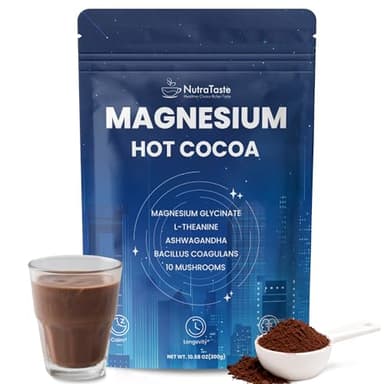 Magnesium Hot Cocoa Powder Mix | Superfood Sleep Powder with 10 Mushrooms, Magnesium Glycinate & L-Theanine | Plant-Based, Keto-Friendly | Calm, Longevity & Nootropic Nutrient Support, 10.58 OZ
