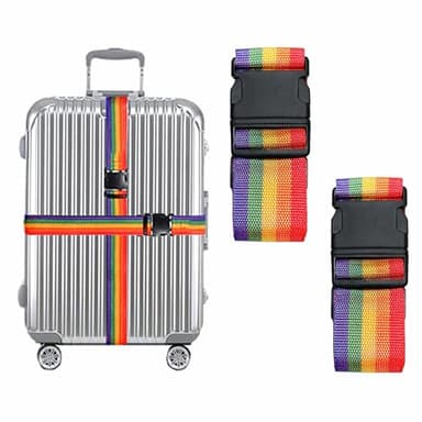 2 Pack Suitcase Belts, Adjustable Luggage Straps, Bright Colors Travel Packing Straps with Quick Release Buckle (Rainbow)