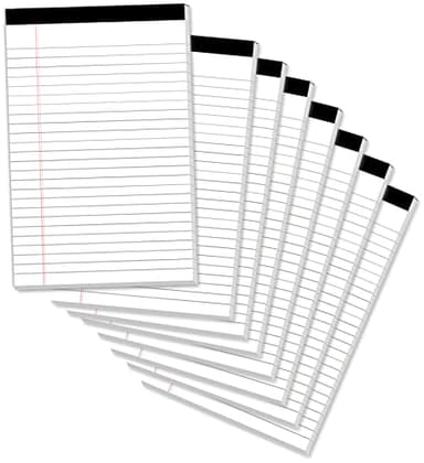 Legal Pads 5 x 8 Inch Notepad, 8 Pack Note Pads College Ruled Perforated Memo Pad for Work Study Daily Note Taking List, Lined Writing Pads Memo Refills Notepads for Office Home School, 30 Sheet/Pad