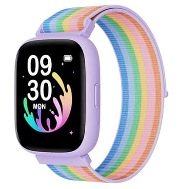 BIGGERFIVE Smart Watch for Kids, 1.8" Fitness Tracker Watch Pedometer, Heart Rate, IP68 Waterproof, Sleep Monitor, Calorie Step Counter, 5 Puzzle Games with/Without APP for Girls Teens 5-16, Nylon