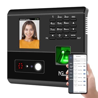 NGTeco APP-Based Time Clocks, 4-in-1 (Face, Fingerprint, RFID, PIN) Times Clock for Employees Small Business, 2.4GHz WiFi Clock in Machine Support Shift Schedules, iOS & Android APP, No Monthly Fee