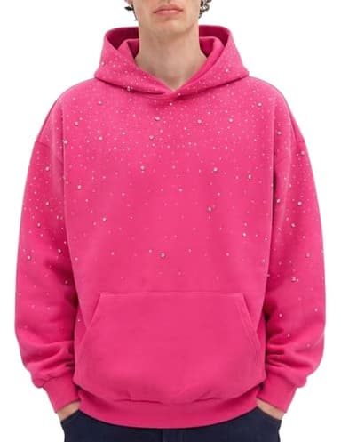Vamtac Rhinestone Hoodies Men Oversized Hooded Sweatshirts Fashion Casual Hoodie Pullover Y2k Streetwear Tops Bright Red