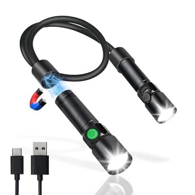 CLAKAP LED Neck Light, 1800Lumens Rechargeable Neck Flashlight with Magnetic Base, Detachable Neck Work Light with Zoomable Flashlight, Flexible Around Mechanic Neck Lamp for Car Repairing Reading