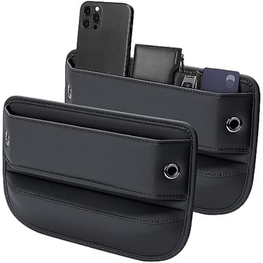 Premium Leather Car Seat Gap Filler Organizer (0.2”-1.2" Gaps), Clever Gifts for Car SUV Truck Owners (Black, 2 Pack)