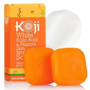 Koji White Kojic Acid & Papaya Skin Brightening Soap, Exfoliating Facial Bar, Radiant Skin, Rejuvenates, Moisturizer, Even Tone Cleansing Bar with Hyaluronic Acid, Vegan Soap, 2.82 oz (2 Bars)