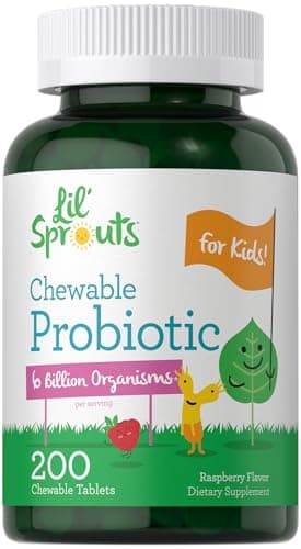 Carlyle Probiotics for Kids Chewable | 200 Count | 6 Billion CFUs | Raspberry Flavor | Non-GMO & Gluten Free Supplement | by Lil' Sprouts