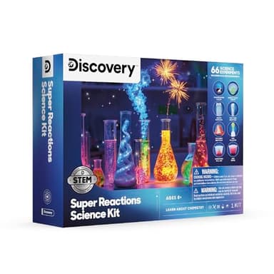 Discovery™ Super Reactions Science Kit – 66 Experiments STEM Lab for Kids| Includes Chemistry Tools, Volcano Mold, Slime, Reactions & Explosions|Educational Learning Toy|DIY Activity Set Gift| Ages 8+