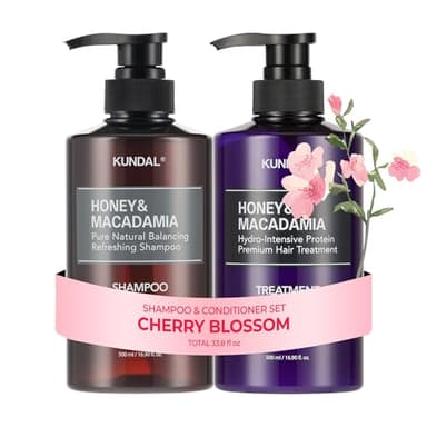 KUNDAL Korean Shampoo and Conditioner Set [Cherry Blossom] Salon-quality, Long Lasting Scent, Moisturizing, Sulfate-Free, Argan & Macadamia Oil, Korean Hair care,16.9 fl oz each, Valentines Day Gifts