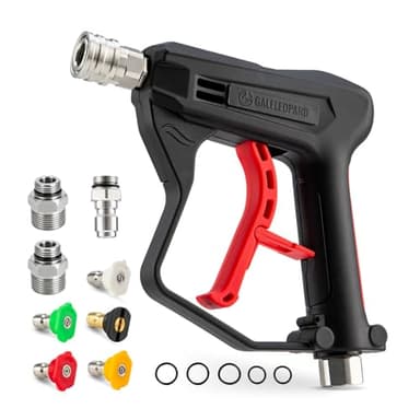 Short Pressure Washer Gun with 1/4" Quick Connector, 4350 PSI High Pressure Washer Gun with 5 Spray Nozzle Tips, 3/8'' Male Plug and M22-14/15mm Fittings, Power Washer Gun Compatible with Foam Cannon