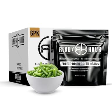 Ready Hour Freeze-Dried Green Beans Case Pack – 48 Servings (6 Pouches) – Emergency Vegetable Supply, Prepper Pantry Essentials, Long-Term Food Storage, Shelf-Stable Vegetables
