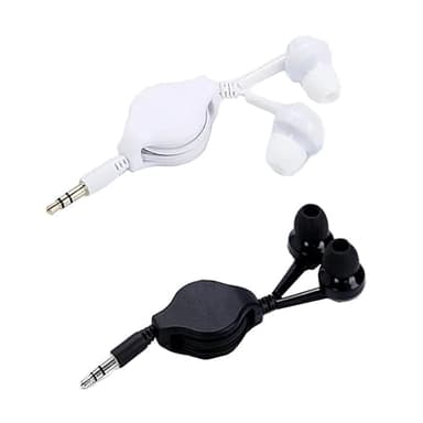 ThtRht 2 Pack Retractable Earbuds Wired Earphone Portable 3.5mm Plug Stereo in-Ear Headphone Wiring Ear Buds for Computer PC Tablet Phone Airplane Airline Flight Fly Trip Plane Laptop MP3 Player